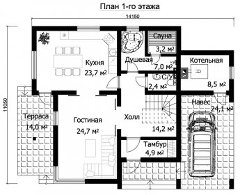 Проект дома ПД-003 План 1-го этажа